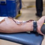 Person giving blood at a blood drive in New Bern, North Carolina - lifesaving donation